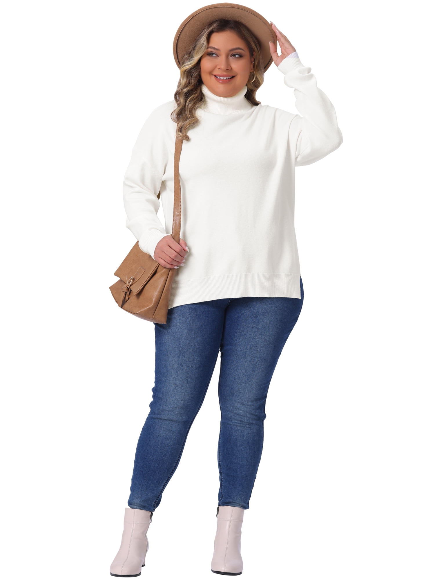 DARING DIVA Women's Plus Soft Turtle Neck Long Sleeve Pullover Knit Top 3X White