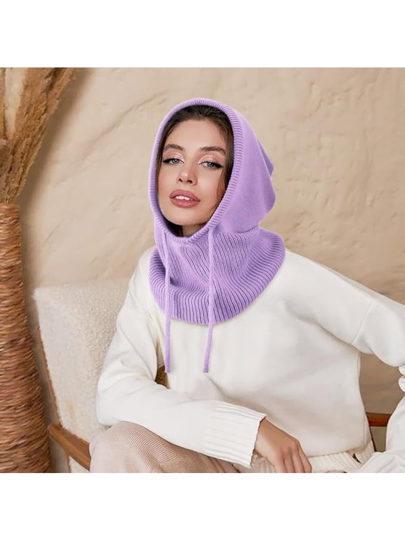 Hooded Scarf Hat Knit Balaclava, Women Beanie Skull Cap with  display picture 3