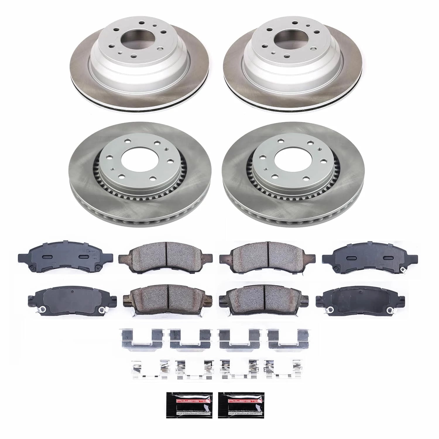PowerStop Front and Rear Semi-Coated Rotor and Low-Dust Ceramic Brake Pad Kit SC2085
