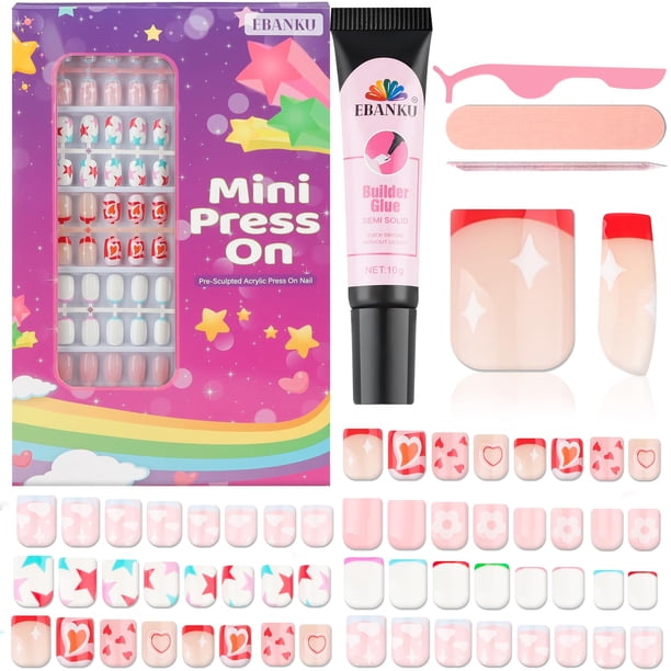 Presiona uñas EBANKU Kids 130 piezas con adhesivos y pegamento
