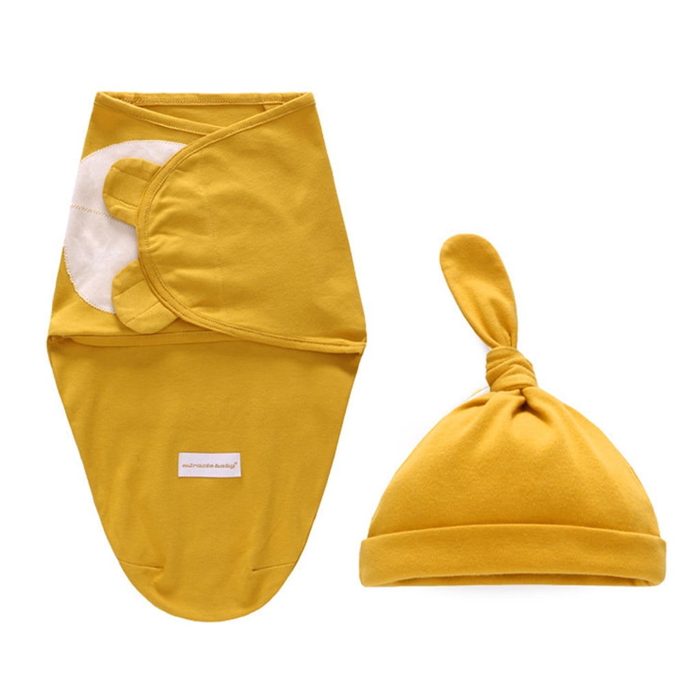 Baby Swaddle Wrap+Baby Hat，Newborn Blankets for 06 Months Large, Adjustable Infant Sleep Sack