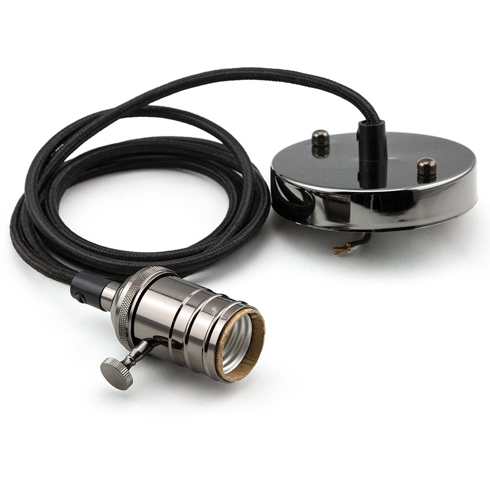 Fantado Vintage Metal Pearl Black Hardwire Ceiling Pendant Light Fixture Cord Kit w/ 6FT Braided