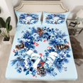 thumbnail image 2 of Manfei Red Christmas Berry Queen Sheet Set,Xmas Wreath,Blue Red,4-Piece Microfiber, 2 of 7