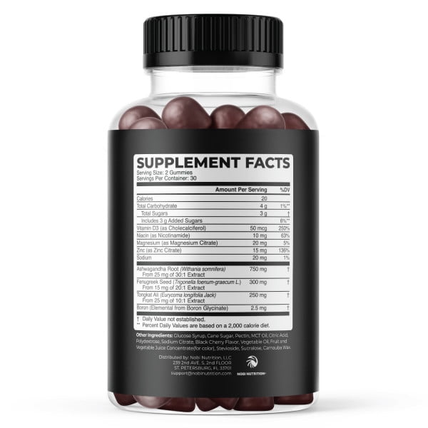 Testosterone Booster for Men with Tongkat Ali, Boron and Fenugreek, 60 Gummies