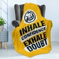 thumbnail image 4 of Inhale Exhale Soft Flannel Fleece Throw Blanket, Motivation Words with Muscle Arms Sports Confidence Activity, Cozy Plush for Indoor and Outdoor Use, 50" x 70", Earth Yellow Indigo, by Ambesonne, 4 of 5