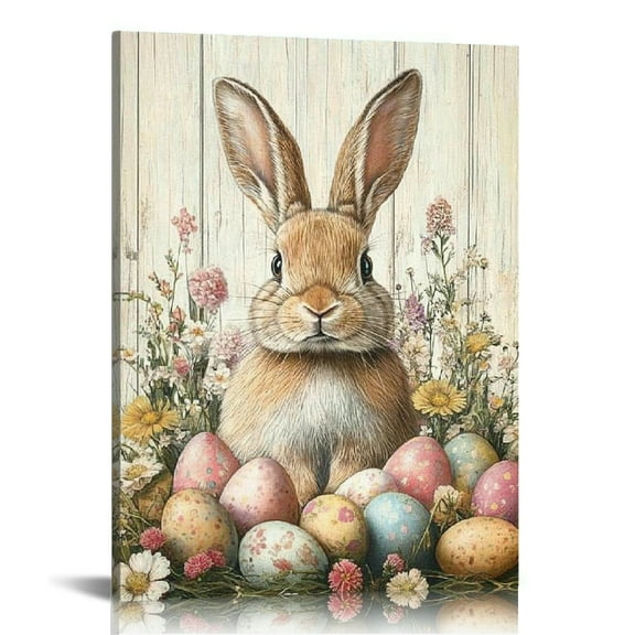 GooTPa Vintage Easter Bunny Canvas Wall Art, Canvas Prints Wall Art for Living Room Bathroom Bedroom Office, Art Print Painting for Home Decorations - 12x16in