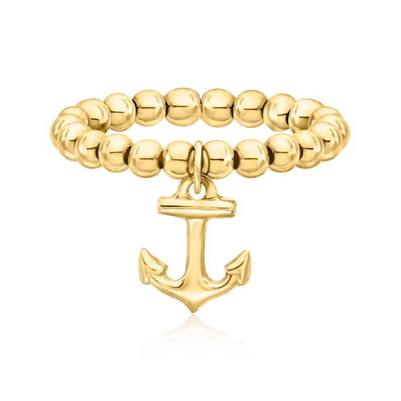 Pure Collection by Ross-Simons 3mm 14kt Yellow Gold Bead Stretch Ring With Anchor Charm, Women's, Adult