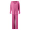 thumbnail image 4 of felwors Lounge Sets for Women Long Sleeve Knit Ribbed Pajama Sets 2 Piece Loungewear with Pockets RD1, XL, 4 of 4