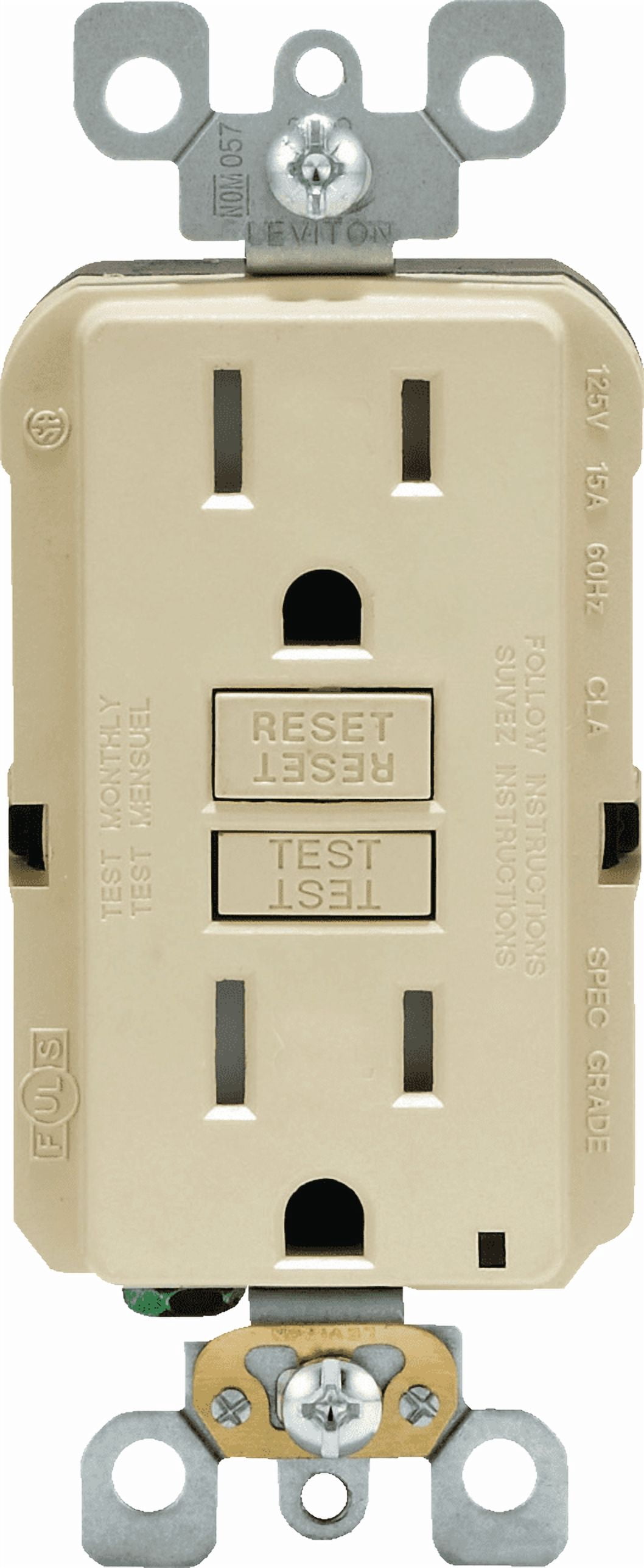 Leviton GFCI Receptacle in Ivory — UL Listed for US Residential Electrical Code Compliance, Drop-in NEC-Standard Wiring