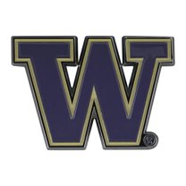 University of Washington Huskies Premium Solid Metal Raised Auto Emblem, Team Color, Shape Cut, Adhesive Backing