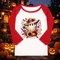 thumbnail image 5 of Otqutp Girls Pumpkin Shirt 3/4 Length Sleeve T-Shirts Halloween Shirts for Kids Flower Ghosts Prints Spooky Horror Party Parade Tops, 5 of 5