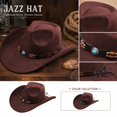 thumbnail image 3 of Vintage Wide Brim Felt Cowboy Hat with Decorative Hat Band, Classic Western Style Fedora Cowgirl Hat, Lightweight Outdoor Travel Party Costume Hat for Men Women Coffee, 3 of 7