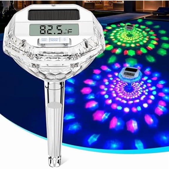 ZLC2025 Upgrade Digital Pool Thermometer Floating Easy Read, Solar Pool Thermometer with 7 Dynamic Light Show & Large LCD Screen, IP68 Waterproof Swimming Temperature Gauge for Hot tub, Spa