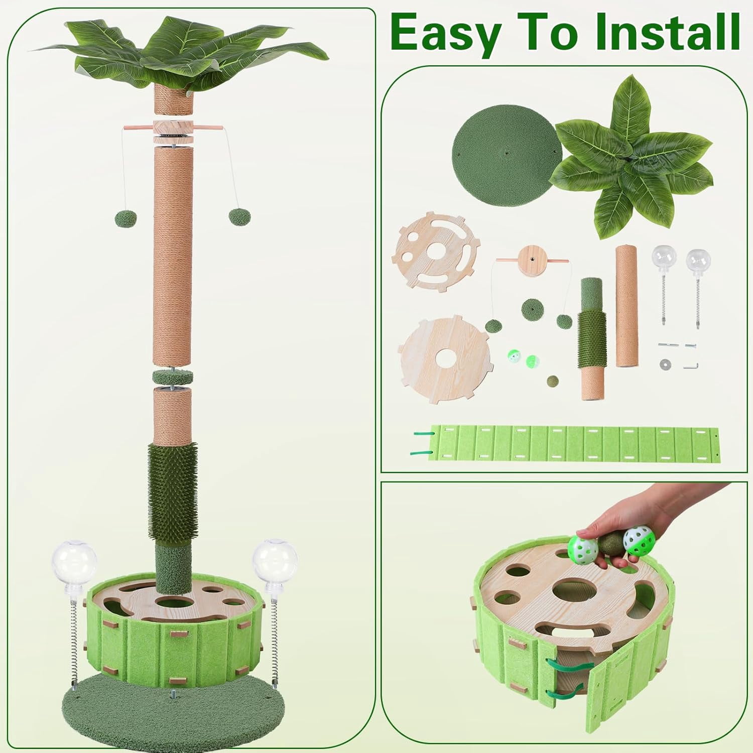 40 Inch Tall  Scratching Post with Rotating Ball and Treat Dispenser for Indoor Cats
