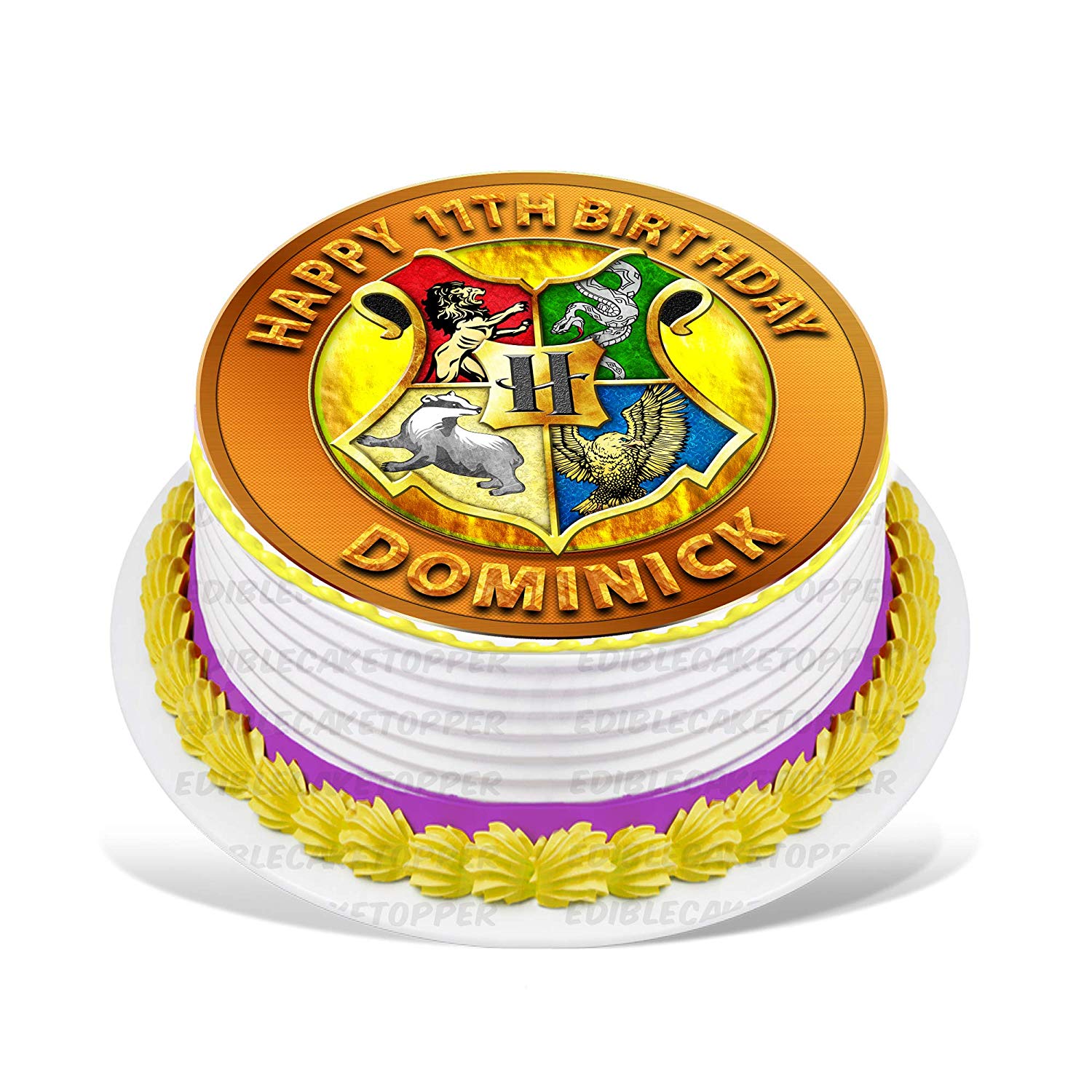 HARRY POTTER HOGWARTS CAKE TOPPER ROUND PERSONALISED EDIBLE ICING CAKE DEC