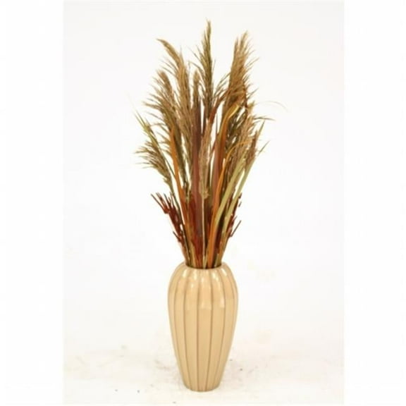 Distinctive Designs International 3500 Dried Grasses in Tan Ribbed Vase