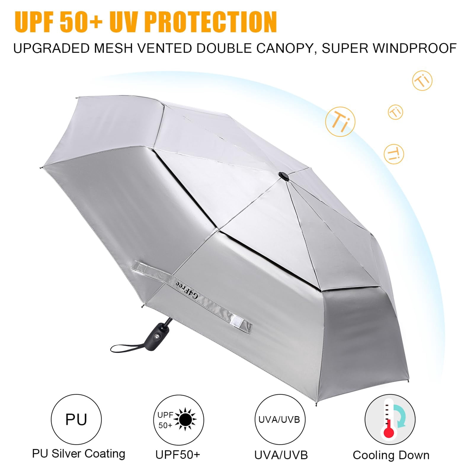 G4Free UPF 50+ UV Protection Travel Umbrella 42/46 Inch Windproof Silver Coating Sun Blocking Umbrella