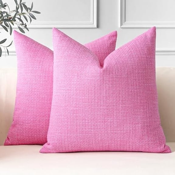 Eryueer Set of 2 Cushion Covers 45x45 cm Linen Hot Pink Decorative Throw Pillow Covers 18x18 Inch Square Cushion Case Home Decor Pillowcases for Couch Sofa Living Room Bed (Hot Pink)