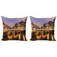 thumbnail image 1 of Ambesonne Landscape Throw Pillow Cover 2 Pack, Old Bridge European, 16", Amber Lilac, 1 of 2