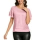 thumbnail image 4 of Craaazy Women's Sparkle Short Sleeve Top with Scallop Hem and Round Neck Gifts, 4 of 9