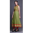 thumbnail image 3 of Bimba Olive Green Watercolor Anarkali Dress Mandarin Collar Sleeveless Kurtis for Women Print Maxi Dress Small, 3 of 6