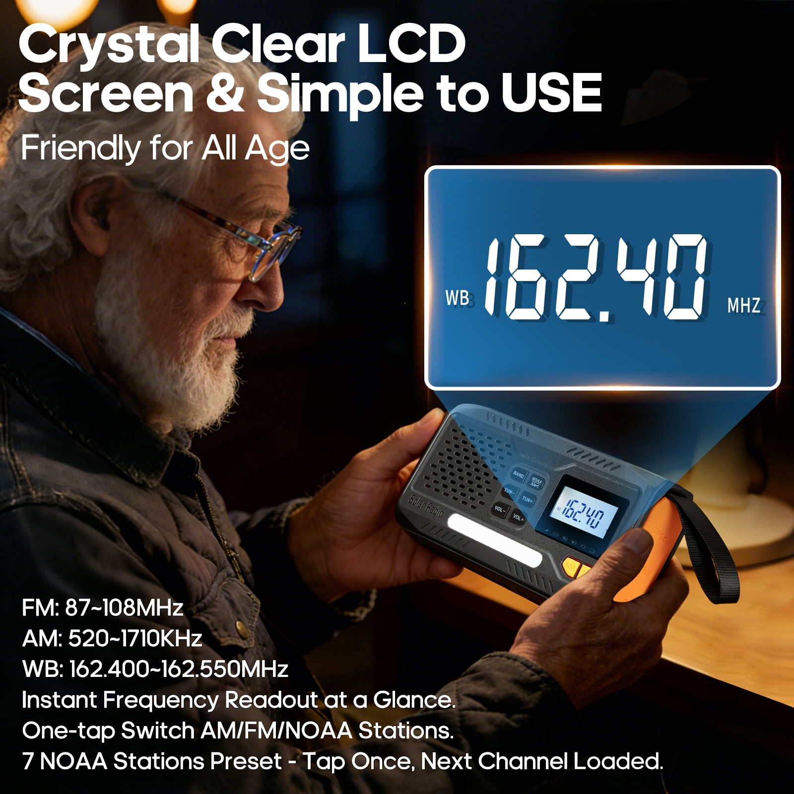 NOCTINGALE Hand Crank Emergency Weather Radio, 2000mAh Portable Radio Noaa/AM/FM, Battery Operated Solar Power, Weather Alert, Flashlight  for Home Outdoor Emergency