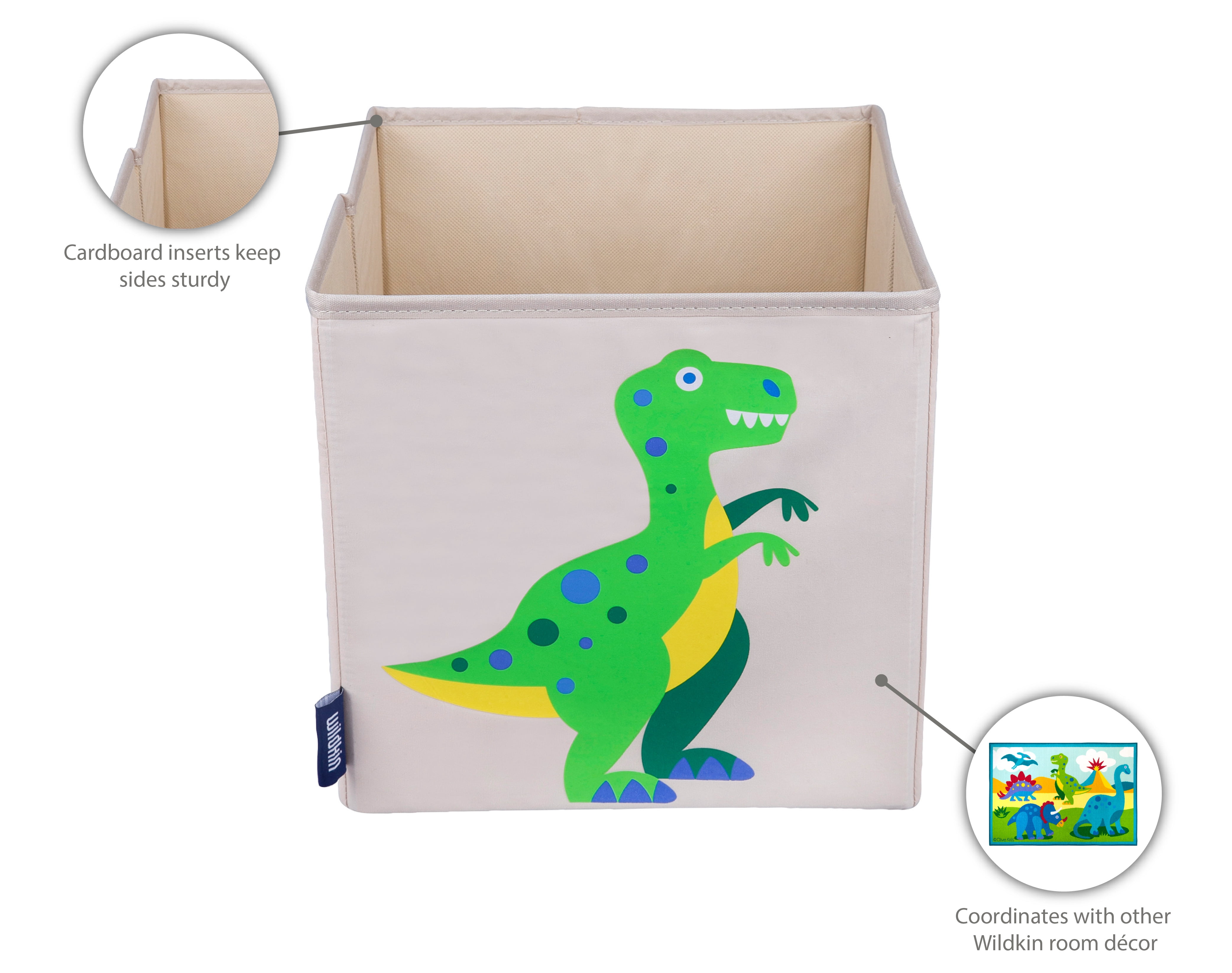 Wildkin 10 Inch Kids Storage Cube for Boys and Girls, Toy Organizer (Dinosaur Land Blue)
