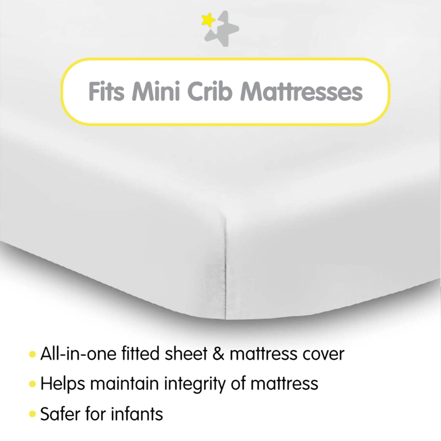BreathableBaby All-in-One Fitted Sheet & Waterproof Cover for Mini Crib Mattresses, 2-Pack, White