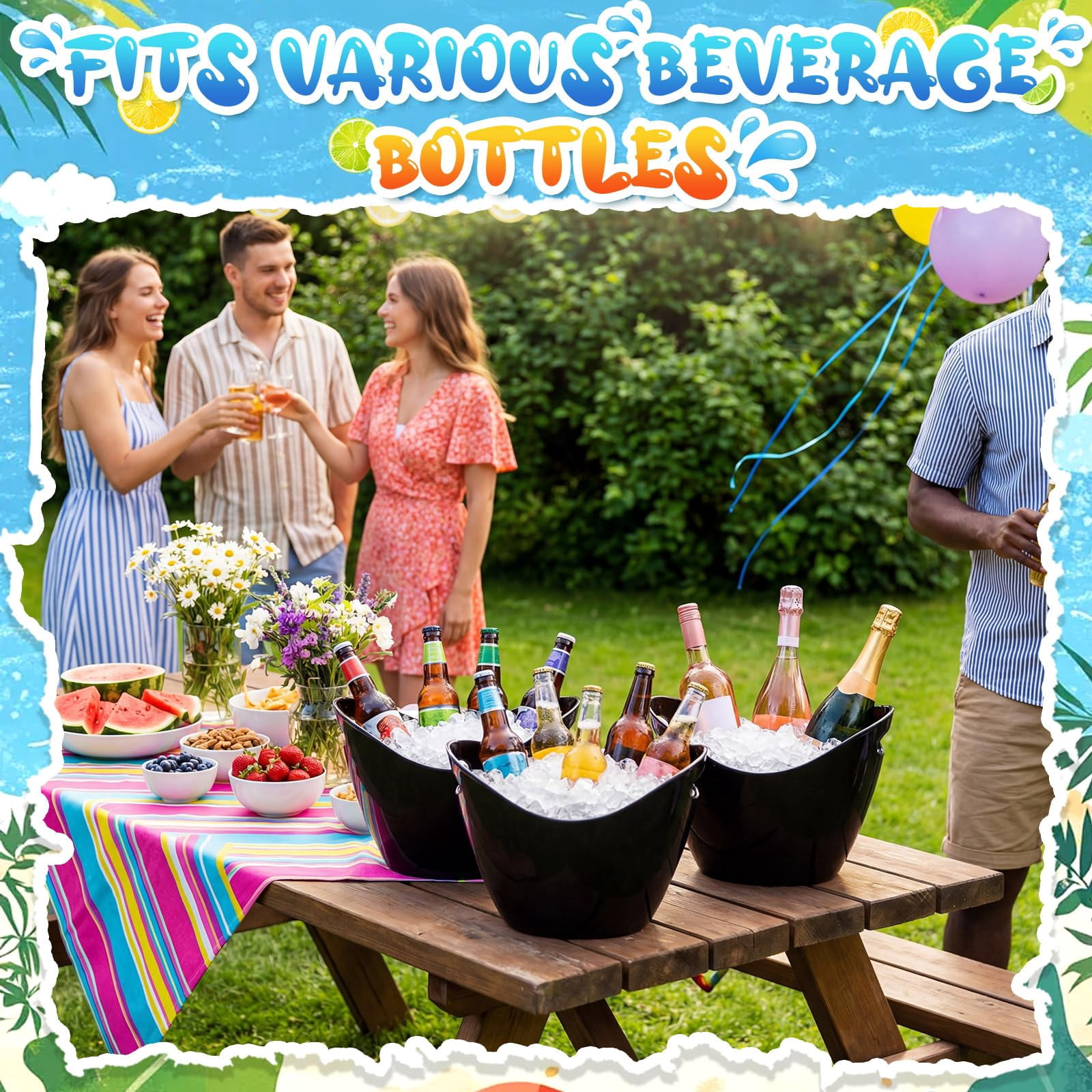 24 Pcs Oval Storage Tub with Handles 4 L Plastic Ice Bucket, Wine, Beer, Champagne Drink Cooler for Parties, Beverage Storage Basket Wine Buckets for Indoor Outdoor Cocktail Bars(Gold)
