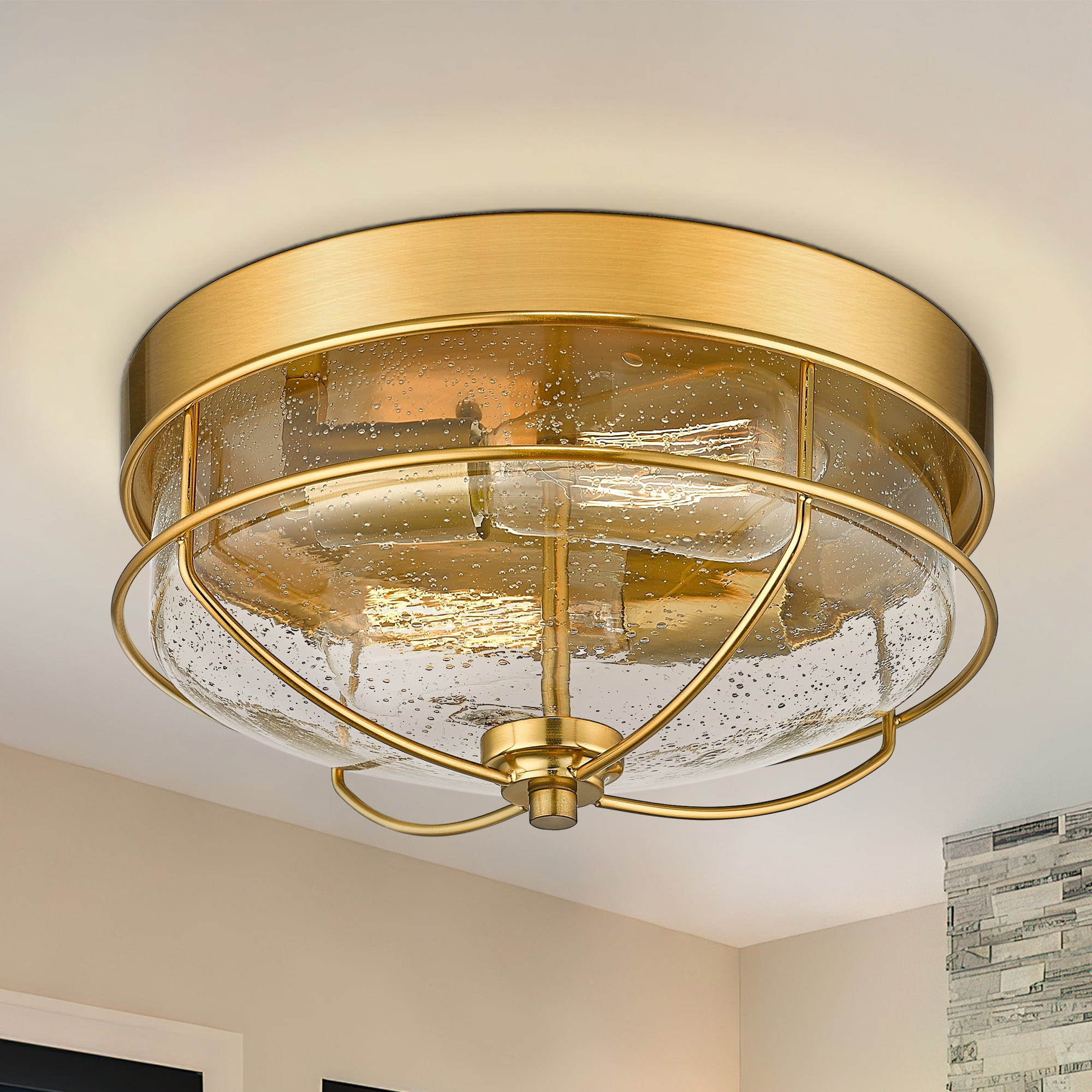 12 inch 2Light Gold Flush Mount Ceiling Light Fixtures Farmhouse