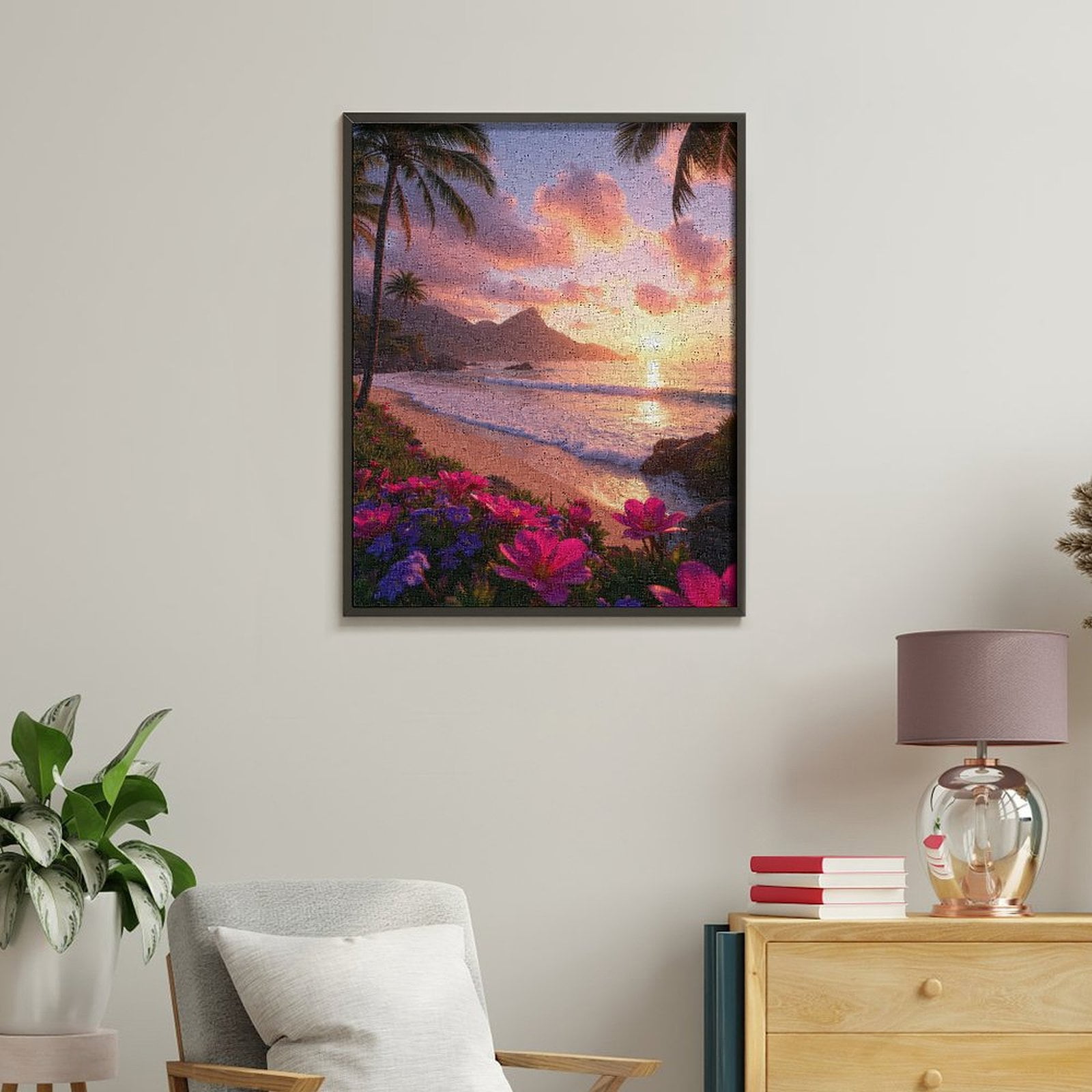 Paint by Numbers Kit for Adults, Tropical Sunset Beach Flowers Paint by Numbers, Easy Paint by Numbers Kit for Adults Beginner, DIY Adult Paint by Number Kits on Canvas, 12x16in Home Decor