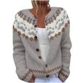 thumbnail image 1 of LMKIHUSA Cardigans d'Automne pour Femmes 2025 Col Rond Cardigans Ethniques Fair Isle Vintage Tricotés Boutonnés Manteau Gris,TG, 1 of 4
