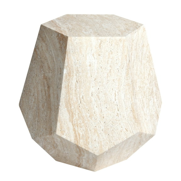 Geaometric Travertine Stone Finish Italian Design MgO Side Accent Table