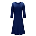 thumbnail image 5 of LAVA Fall Midi Dress for Women Plus Size 3/4 Sleeves A-Line T Shirt Dress Casual Solid Dresses (Blue, 3XL), 5 of 6