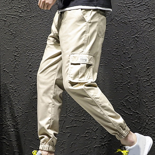 Pantalones largos para hombre, informales, lisos, con bolsillo, cintura elástica, para exteriores, con cordón ajustable, para trabajo