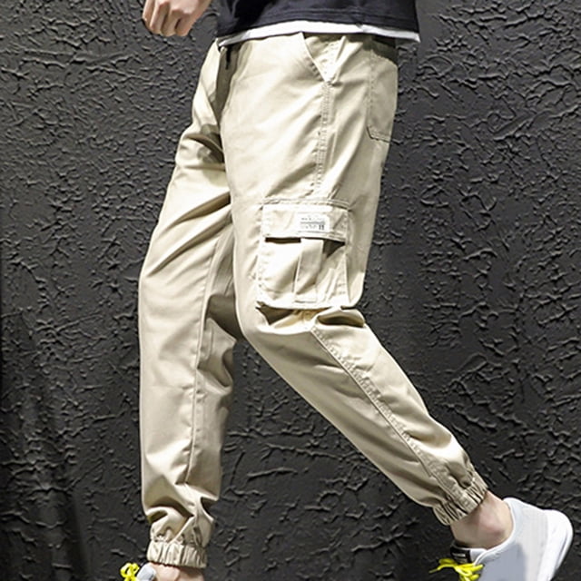 Pantalones largos para hombre, informales, lisos, con bolsillo, cintura elástica, para exteriores, con cordón ajustable, para trabajo