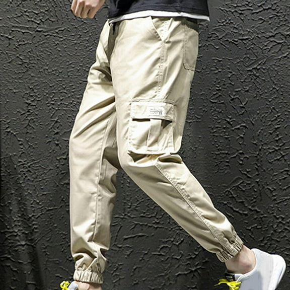 Cargo Pants for Men Big and Tall L-5X Plus Size Drawstring Jogger Tapered Work Trousers Pockets Casual Solid Loose Elastic Waist Athletic Hiking Pant