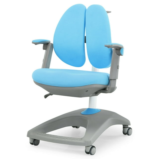Gymax Chaise de Bureau pour Enfants Réglable en Hauteur et en Profondeur avec Roulettes à Frein d'Assise Bleu