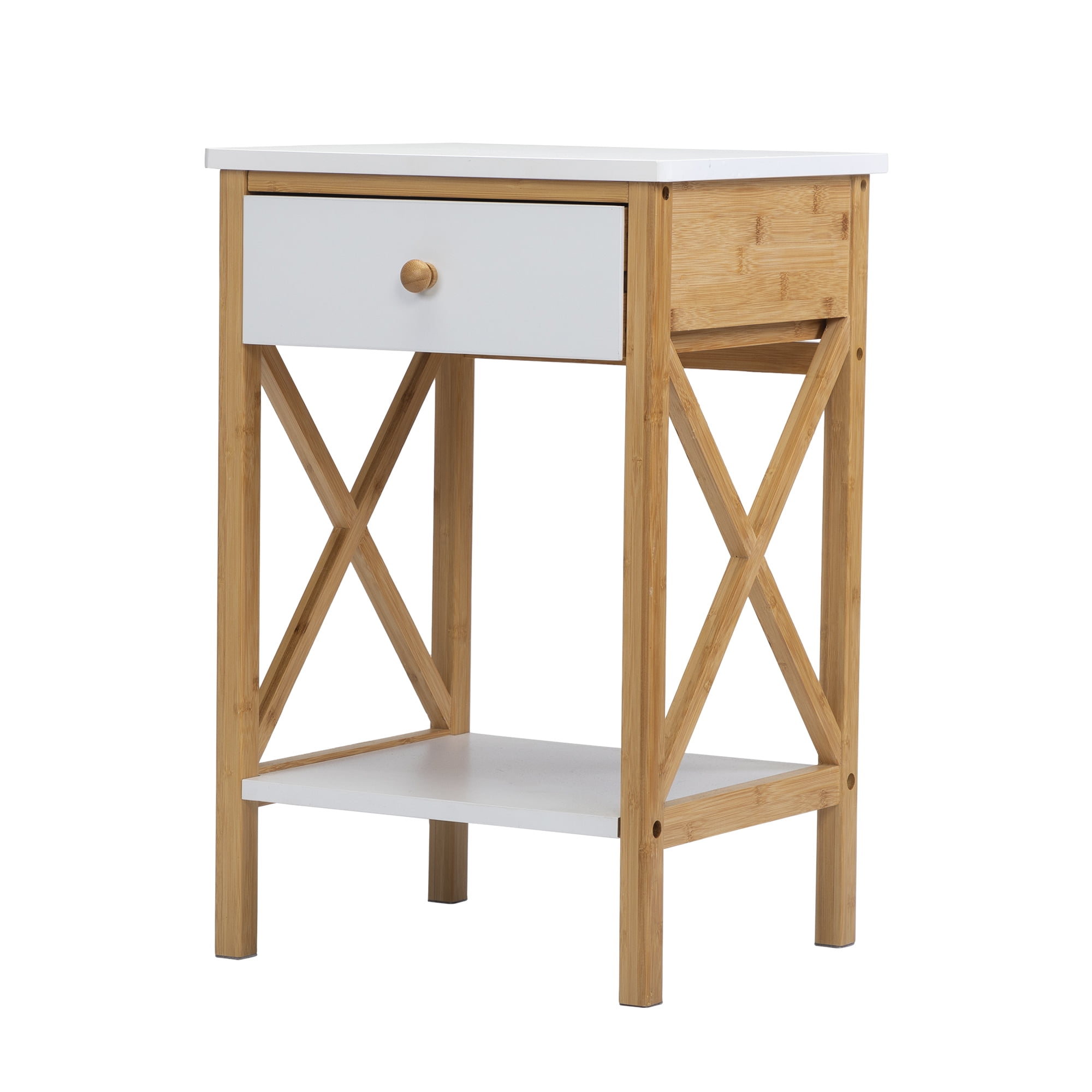 BTMWAY Nightstand with Drawer, Bamboo Wood Side End Table with Drawer