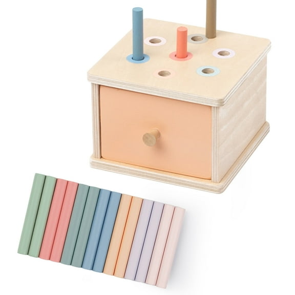 Montessori Toys for 2 3 4 5 Year Old - Wooden Object Permanence Box with Drawer Sensory Toys Shape Sorter Color Sorting Education for Baby Toddler Boy Girl Drop Busy Box (A-pegs)