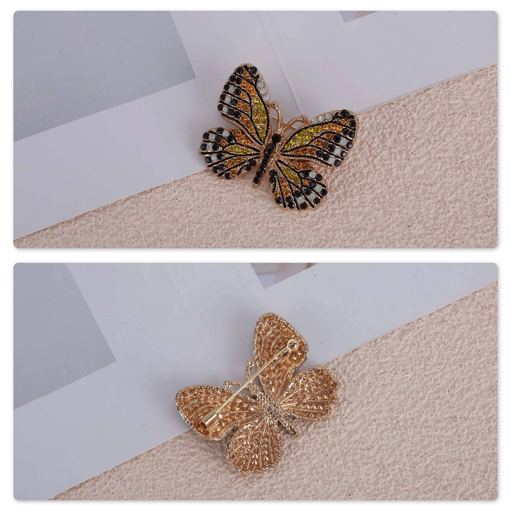 Unique Bargains Elegant Butterfly Rhinestone Brooch for Fashionable Accessories Orange