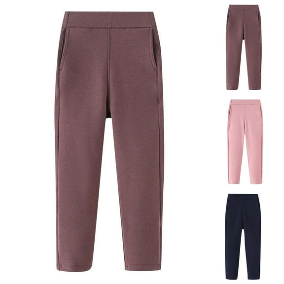 Avtoify Girls Leggings Causal, Girls Pants Dressy, Children's Solid Color Flannel Pocket Leggings, Warm and Elastic Waistband for Boys