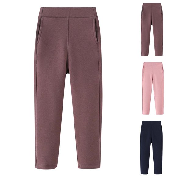 Tranfacy Girls Fleece Lined Leggings, Warm Leggings, Solid Color Fleece Lined Leggings Girls Elastic Waistband Long Pants with Pockets