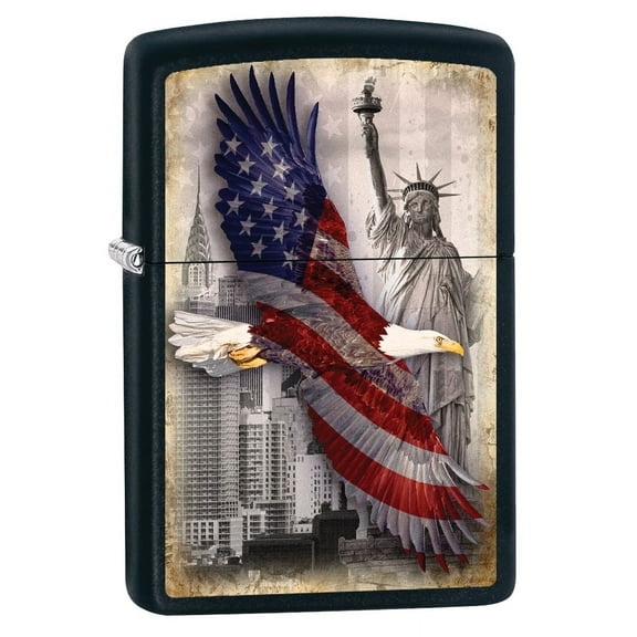 Zippo Lighter: Bald Eagle and New York City - Black Matte 78717
