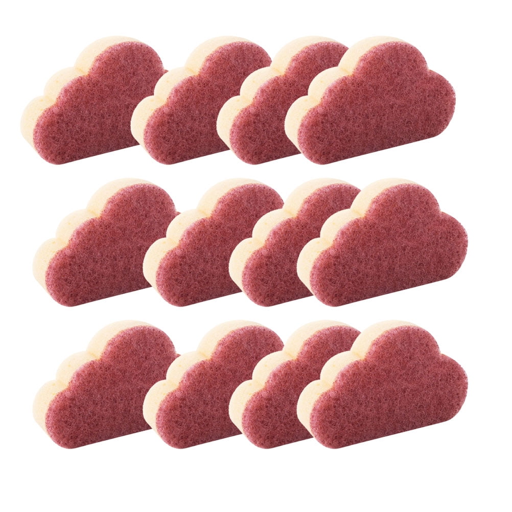12pcs Cloud Shaped Cleaning Sponge Home Practical Kitchen Cleaning Sponge for Dish Cup Bowl Desktop (Red)
