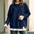 thumbnail image 6 of Crew Neck Sweatshirts Women Oversized Fall French Terry Layered Pullover Sweatshirt Fake Two‑Piece Tops Pullover Casual Split Hem Top, 6 of 6