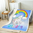 thumbnail image 2 of Unicorn Throw Blanket 40"X50" Cute Cartoon Unicorn Fleece Blanket Rainbow Unicorn Fuzzy Blanket Stars Glittery Plush Bed Blanket Ombre Gradient Sherpa Blanket,Dark Blue White, 2 of 6