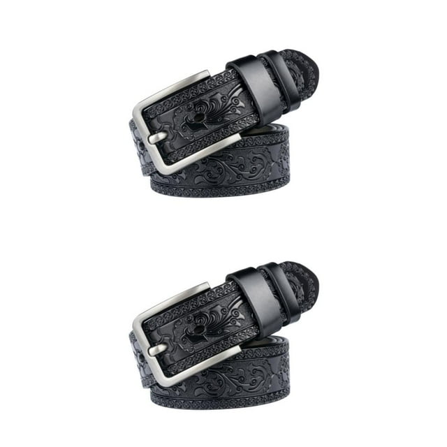 Decodeary Elegant And Versatile Fashion Printing Belt For Men Fine Workmanship PU Black 110cm 2Set