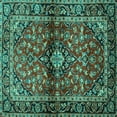 thumbnail image 1 of Ahgly Company Indoor Square Medallion Turquoise Blue Traditional Area Rugs, 4' Square, 1 of 4