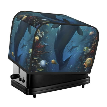 

KLL Underwater Dolphin Print 2 Slice Toaster Dust Covers Kitchen Small Appliance Cover with 2 Pockets Can hold Jam Spreader Knife & Toaster Tongs (11.4 x 7.9 x 7.5)